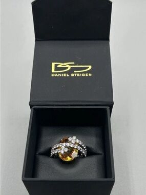 Daniel Steiger Faux Topaz & CZ Gemstones 925 Sterling Silver Ring, Vintage Sz 5
